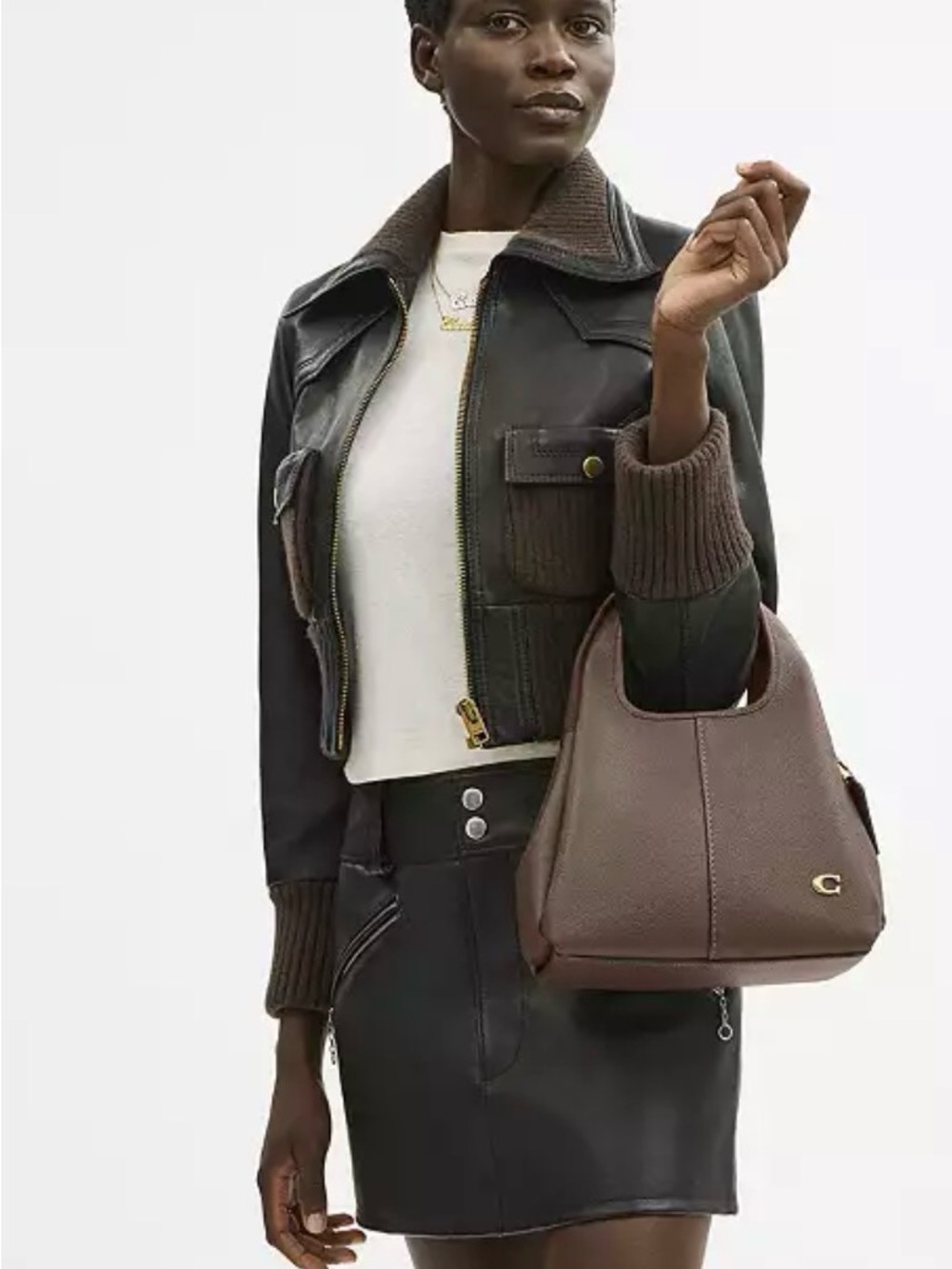 Coach Brown Pebbled Leather Shoulder Tote with Gold Accent - Picture 8 of 10